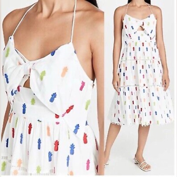 FARM RIO Pineapple Midi Dress with Bow XS - $235 - Picture 3 of 8